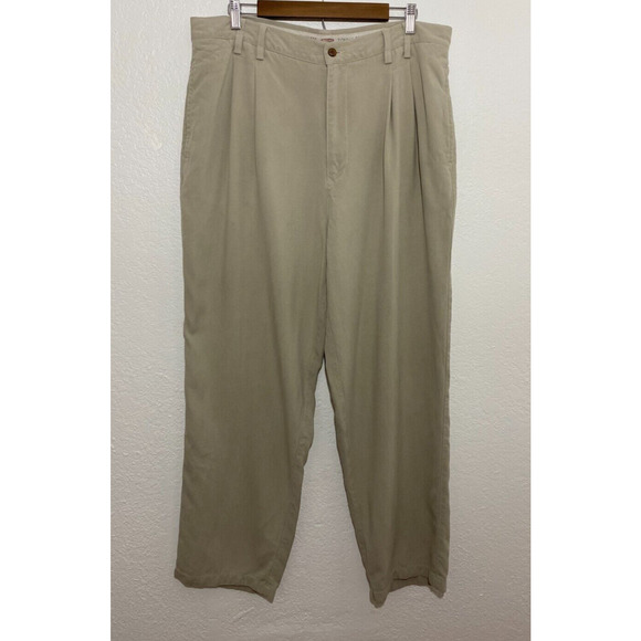 Tommy Bahama Size 38 Tan Straight Pleated Pants Men 100% Silk Chino Relax Casual - Picture 1 of 7